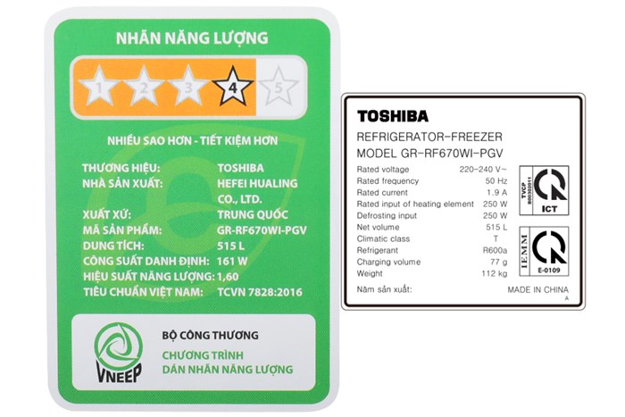 Tủ Lạnh Toshiba Inverter 515 Lít Multi Door GR-RF670WI-PGV(A9)-BG